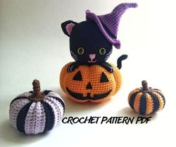 Pumpkin in cat crochet pattern, halloween decor
