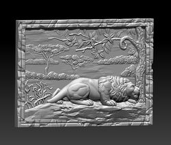 3D Model STL file Lion on the stone under the tree for CNC Router Engraver Carving 3D Printing