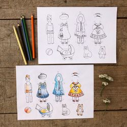 Printable Paper Doll. Masha. Coloring Pages. Craft Kit. Birthday Party.