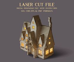 Inspired by the Harry Potter - laser cut file, Harry Potter gifts, DIY house, Vector download file 3mm