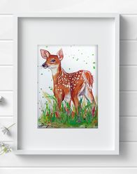 Original watercolor painting  5x7 inches deer animal art by Anne Gorywine
