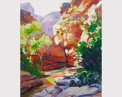 Zion national park original painting Southwest landscape art Mountain acrylic artwork 12"x10" by DorokhinaNat