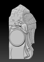 3D STL Model for CNC file Tombstone Mourning angel with a cross