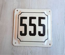 Street address number plaque 555 - vintage Soviet white black house number plate