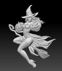 3D Model STL file Halloween decor Witch with pumpkins for CNC and 3D printing