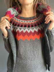 Knitted warm sweater Lopapeysa to order