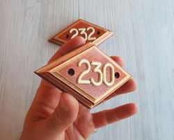 Soviet wooden address number sign 230 - vintage rhomb door number plate USSR