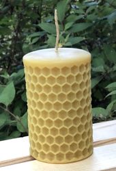 Large Honeycomb Pillar Beeswax Candle All Natural Hemp Wick Handmade from Small Business
