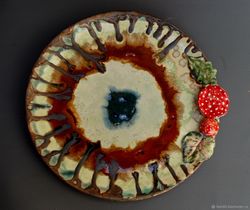 Bright plate, amanita plate,ceramic plate, Mushrooms plate,Mushroom figurine, Fruit bowl ,Vegetables bowl ,Handmade bowl