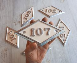 Soviet address number sign 107 - vintage apartment door number plaque