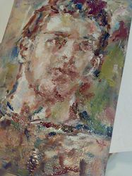 Original art, aceo/oil,man head portrait, gay art interest,