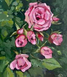 Oil painting pink flowers wall art roses