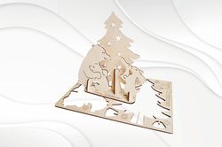 Christmas Gift Card, 3D puzzles, laser cutting design.