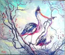 BIRDS Painting On Canvas Original LOVE Oil Painting Birds Artist Svinar Oksana