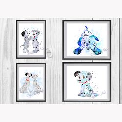 One Hundred And One Dalmatians Set Disney Art Print Digital Files nursery room watercolor