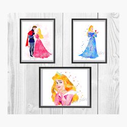 Princess Aurora Set Disney Art Print Digital Files nursery room watercolor