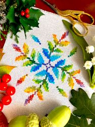 Cross stitch pattern PDF Four Seasons Rowan Leaves Mandala by CrossStitchingForFun Instant Download, Autumn cross stitch
