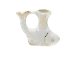 ceramic candle holder - white holy fish | height: 4.5 cm (1,8 inches) | made in russia