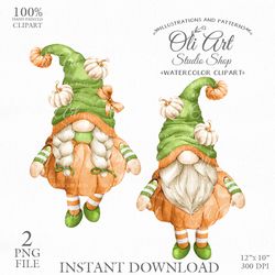 Fall Gnome Clip Art. Cute Characters, Hand Drawn graphics. Digital Download. OliArtStudioShop