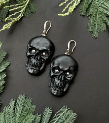 Black skull earrings with crystals