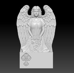 3D STL Model file Tombstone Angel with flowers for CNC Router