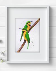 8x11 inch aquarelle bee-eater original bird room wall decor painting by Anne Gorywine
