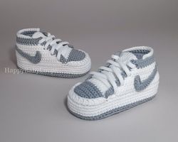 White baby shoes crocheted sneakers, gift for boy or girl, baby first footwear, baby shower gifts, nursery cute decor