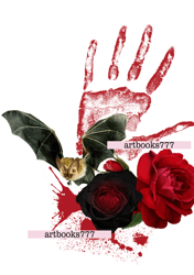 Hand, blood, bat, roses, sublimation, Halloween
