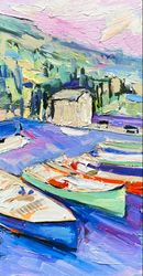 oil painting boats seascape pictures abstract landscape painting  riverside seaside seascape painting art sale decor art