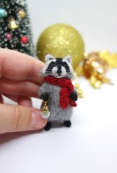 Freddy the raccoon, miniature needle felted animal, gift for Christmas