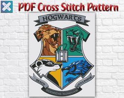 Hogwarts Shield Stitch Pattern / Harry Potter Counted PDF Cross Stitch Chart / Fantasy Movie Instant Printable PDF Chart