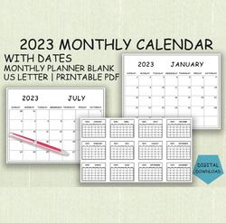 Blank Monthly Calendar Printable Landscape 2023 Minimalist Calendar Template Desk Calendar Wall Calendar Letter