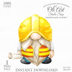 Builder Gnome Clip Art. Profession clip art. Cute Characters, Hand Drawn graphics. Digital Download. OliArtStudioShop