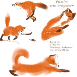 Funny autumn foxes clipart Cute watercolour  digital png forest pet animals wood print creature