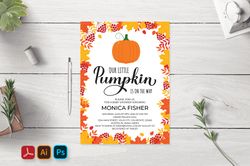 Little Pumpkin Baby Shower Invitation Editable Template.  Fall Baby Shower Invite Card. PSD, PDF, EPS, AI