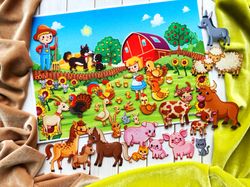 Educational tablet, Farm animals set, Felt story, Tactile book, Sensory toy