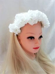 Floral Wedding Headpiece, Bridal flower headband, White flower crown, White roses halo crown, Wedding halo white crown