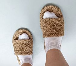Eco home hemp slippers womens with embroidery