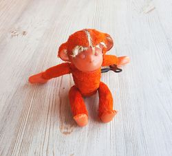 Mechanical Monkey Russian toy antique - Soviet orange wind up monkey doll vintage