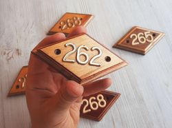 Wooden address number sign 262 - vintage door number rhomb plate USSR