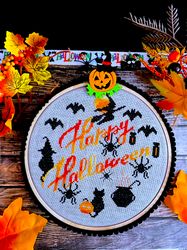 Cross stitch pattern PDF HAPPY HALLOWEEN ornament by CrossStitchingForFun Instant Download Halloween cross stitch chart