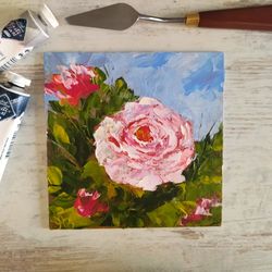Rose Original Oil Painting Small Painting Flowers Artwork Blossom Wall Art