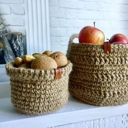 Eco friendly jute Fruit basket Handmade Hanging basket boho Wall storage Kitchen decor Baskets for shelves zero waste