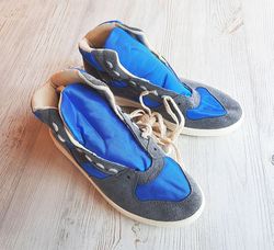 Hi top vintage tennis sneakers unisex - Soviet Russian sport shoes grey blue