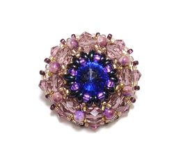 Purple Crystal Brooch Beaded Woven Openwork Statement Pin Lilac