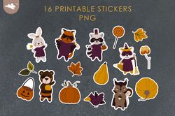 16 Halloween Stickers, Printable Digital Stickers Bundle