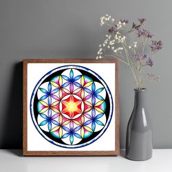 Flower Mandala Wall Art Print, Printable Abstract Art, Digital Download, Living Room Wall Art, Bedroom, Entryway