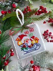 Christmas cross stitch pattern PDF CHRISTMAS SANTA ORNAMENT by CrossStitchingForFun Instant download, Ho Ho Ho chart