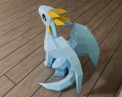 Papercraft Dragon, Little dragon baby paper craft model, PDF template, DIY animal sculpture pattern, 3D dragon kit A4