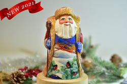 Hand carved figure, Wooden Russian Santa, Hand painted sculpture, Carved Santa, Ethnic print
